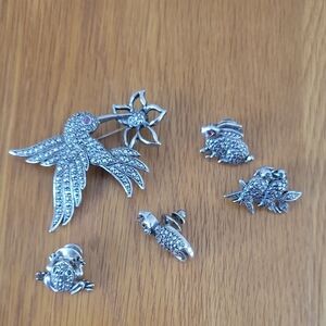 Silver Animal Brooch Set